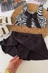 Zebra Desenli Volan Etekli Kız Çocuk 2’li Mayo Bikini Takımı - Siyah