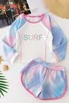 Surf Pastel Batik Desenli Kız Çocuk Mayo Takımı - Turkuaz