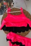 Kalp Desenli Fırfırlı Kız Çocuk Bikini Takımı - Fuşya