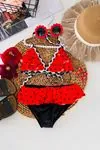 Miniğimin Cicileri Karpuz Desenli Fırfırlı Kız Çocuk Bikini Takımı - Kırmızı
