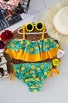 Miniğimin Cicileri Limon Desenli Fırfırlı Kız Çocuk Bikini Takımı - Sarı