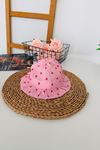 1-4 Yaş Kalp Desenli Volanlı Kız Çocuk Güneş Şapkası - Pembe