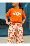 Miniğimin Cicileri One Heaven Baskılı Yazlık Keten Pantolonlu 2 li Takım - Turuncu