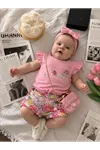 Miniğimin Cicileri Flower Renkli Baskılı Kız Çocuk Şortlu Takım - Pembe