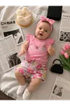 Miniğimin Cicileri Flower Renkli Baskılı Kız Çocuk Şortlu Takım - Pembe
