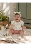 Miniğimin Cicileri Minik Çiçek Desenli Kız Bebek Müslin Takım - Gül Kurusu
