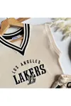 Lakers İşleme Detaylı Erkek Çocuk Spor Takım - Bej
