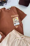 Sevimli Ayıcık Baskılı Erkek Çocuk İkili Takım - Kahve
