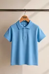 Polo Yaka Kısa Kol Unisex Çocuk Okul Tşörtü - Açık Mavi