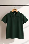 Polo Yaka Kısa Kol Unisex Çocuk Okul Tşörtü - Haki