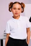 Polo Yaka Kısa Kol Unisex Çocuk Okul Tşörtü - Beyaz