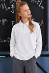 Polo Yaka Uzun Kol Unisex Okul Sweati - Beyaz