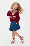 Love My Baskılı Kot Şort Etekli 2 li Kız Çocuk Takım - Kırmızı