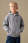 Basic Kapüşonlu Fermuarlı Unisex Çocuk Okul Hırka - Açık Gri