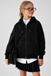 Basic Kapüşonlu Fermuarlı Unisex Çocuk Okul Hırka - Siyah