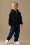 Basic Kapüşonlu Fermuarlı Unisex Çocuk Okul Hırka - Siyah