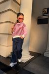 Çilek Nakışlı Çizgili Sweatshirt & Wide Leg Jean Kız Çocuk Takım - Kırmızı
