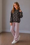 Kalp Desenli Sweatshirt Çizgili Pantolonlu Kız Çocuk 2’li Takım - Antrasit