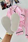 Çizgi Desenli Terlikli Kız Çocuk Pijama Takımı - Açık Pembe