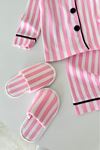Çizgi Desenli Terlikli Kız Çocuk Pijama Takımı - Açık Pembe