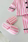 Çizgi Desenli Terlikli Kız Çocuk Pijama Takımı - Açık Pembe