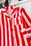 Çizgi Desenli Terlikli Kız Çocuk Pijama Takımı - Kırmızı