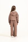 Büzgü Detaylı Crop Sweatshirtlü Kargo Pantolon Kız Çocuk 3’lü Takım - Kahverengi