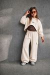 Büzgü Detaylı Crop Sweatshirtlü Kargo Pantolon Kız Çocuk 3’lü Takım - Bej