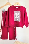 Love Dantel Desenli Kız Çocuk 2 li Takım - Bordo