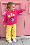 Çiçek Baskılı Sweatshirt Puantiyeli Pantolon Kız Çocuk 2’li Takım - Fuşya