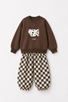 Cow Baskılı Damalı Unisex Çocuk Oversize Takım - Kahverengi