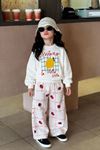 Limon Baskılı Sweatshirt Çilek Desenli Pantolon Kız Çocuk 2’li Takım - Beyaz