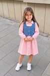 Miniğimin Cicileri Kot Cepkenli Müslin Elbiseli Kız Çocuk 2 li Takım - Pembe