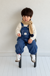 Minigimin Cicileri Ayıcık Nakışlı Denim Salopet 3'lü Erkek Bebek Takım - Mavi