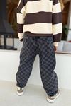 Ayıcık Nakışlı Çizgili Polo Sweat & Damalı Kot Pantolon Unisex Çocuk 2’li Takım - Kahverengi