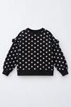 Fırfır Detaylı Puantiyeli Kız Çocuk Sweatshirt - Siyah