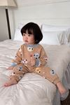 Sevimli Hayvan Desenli İnce Penye Unisex Çocuk Takım - Kahverengi Açık