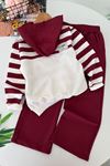 Kalp Nakışlı Oversize Kız Çocuk 2 li Eşofman Takımı - Bordo