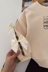 Love Baskılı Fiyonk Detaylı Kışlık Kız Çocuk 2 li Takım - Kahverengi