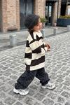 Ayıcık Nakışlı Çizgili Polo Sweat & Damalı Kot Pantolon Unisex Çocuk 2’li Takım - Kahverengi