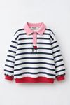 Love Nakışlı Çizgili Unisex Çocuk Sweat - Beyaz - Lacivert