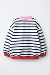 Love Nakışlı Çizgili Unisex Çocuk Sweat - Beyaz - Lacivert