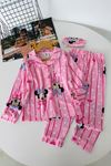 Desenli Göz Bantlı Kız Çocuk Mevsimlik Pijama Takımı - Fuşya
