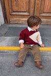 Ekru Desenli Triko Kazaklı Gömlekli Erkek Bebek 3’lü Takım - Bordo