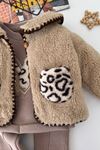 Leopar Cepli Peluş Ceketli Kız Bebek Kışlık 3’lü Takım - Vizon