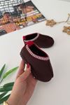 İçi Kürklü Çapraz Örgü Detaylı Süet Unisex Çocuk Botu - Acı Kahve