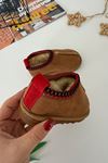 İçi Kürklü Çapraz Örgü Detaylı Süet Unisex Çocuk Botu - Taba