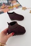 İçi Kürklü Çorap Detaylı Süet Unisex Çocuk Botu - Acı Kahve
