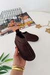 İçi Kürklü Çorap Detaylı Süet Unisex Çocuk Botu - Acı Kahve