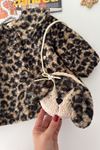 Leopar Desenli Çantalı Kız Bebek Kürk Kışlık Ceket - Leopar